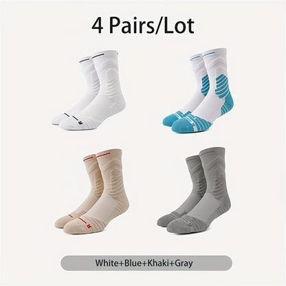 4Pair Breathable Mens Basketball Socks  Cushioned MidCalf Sports Socks For Performance And Comfort 1