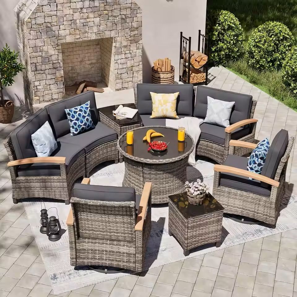 Outdoor Patio Furniture Set With Half Moon Sofa And Coffee Table Options 19
