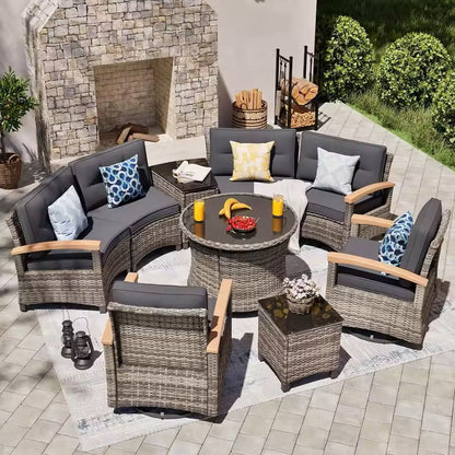 Outdoor Patio Furniture Set With Half Moon Sofa And Coffee Table Options 19