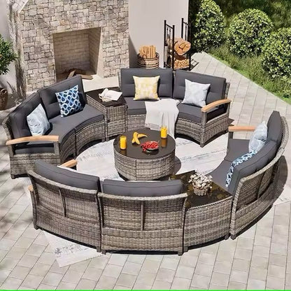 Outdoor Patio Furniture Set With Half Moon Sofa And Coffee Table Options 21
