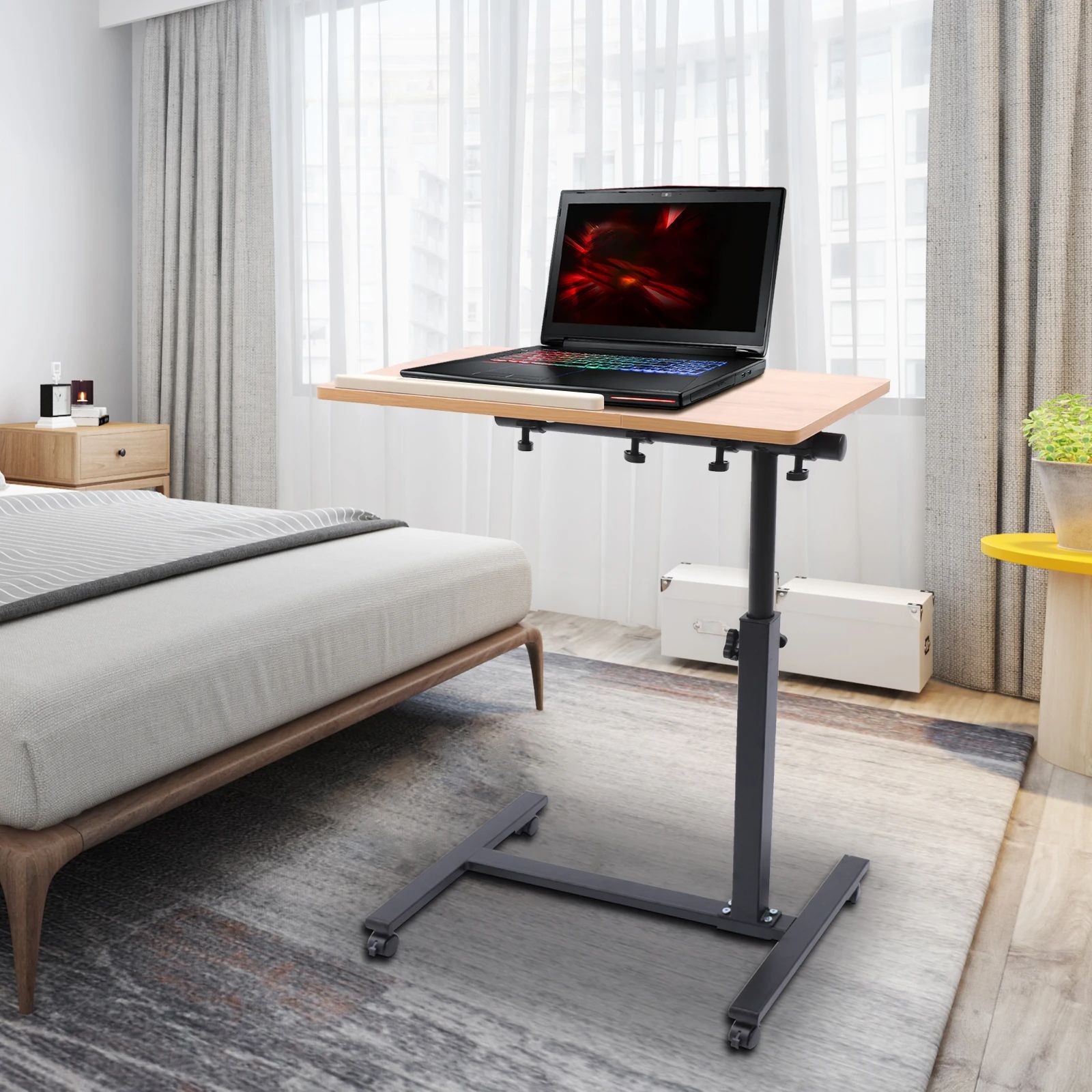 Adjustable Laptop Desk, Mobile Stand & Home Office Tray, Rolling Study Table Computer Workstation