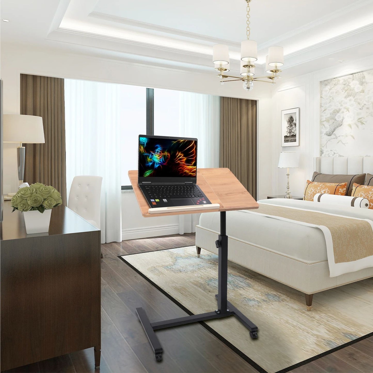 Adjustable Laptop Desk Mobile Stand  Home Office Tray Rolling Study Table Computer Workstation 3