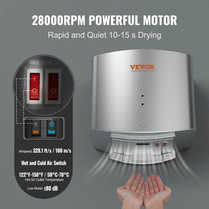 Heavy Duty Commercial Hand Dryer 1400W Automatic HighSpeed Warm Cold Air Hand Blower With BuiltIn F 2