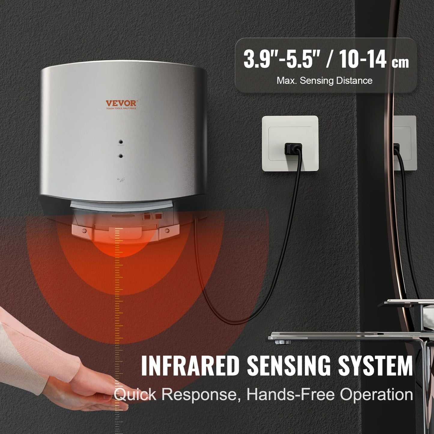 Heavy Duty Commercial Hand Dryer 1400W Automatic HighSpeed Warm Cold Air Hand Blower With BuiltIn F 3