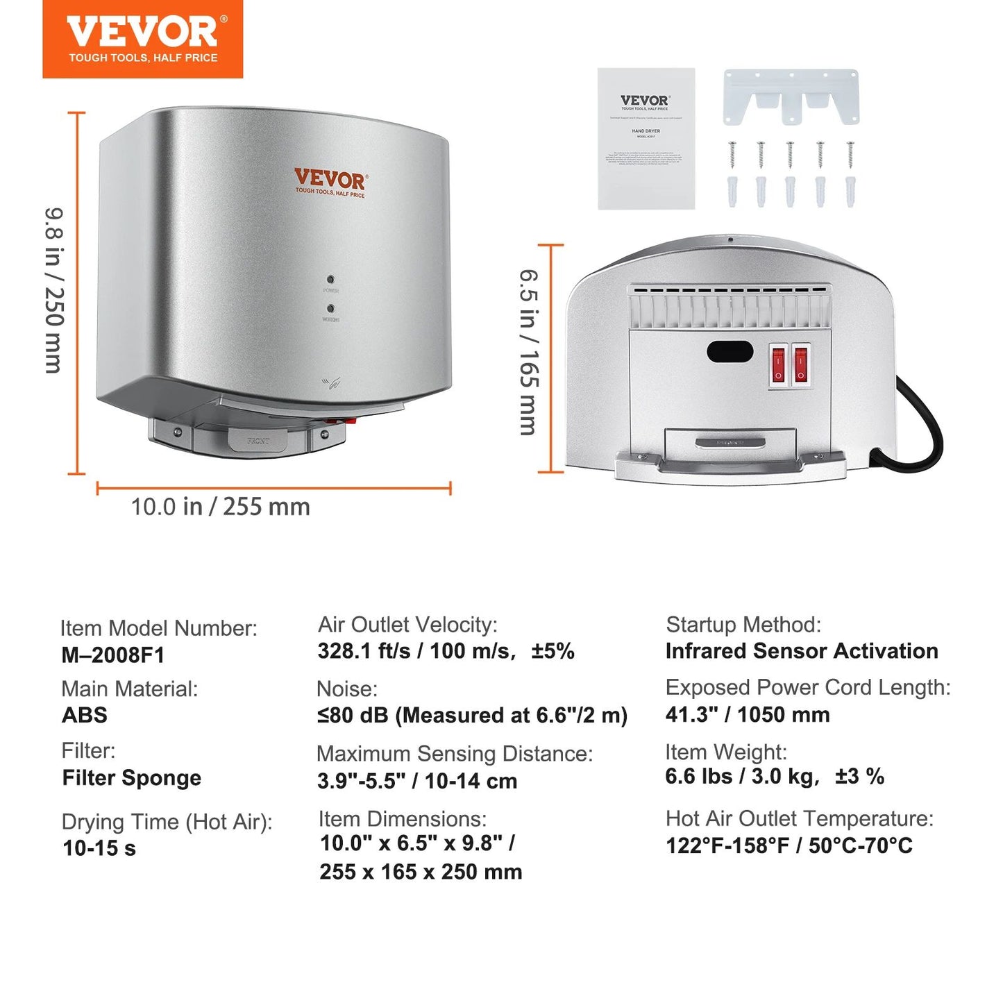 Heavy Duty Commercial Hand Dryer 1400W Automatic HighSpeed Warm Cold Air Hand Blower With BuiltIn F 6