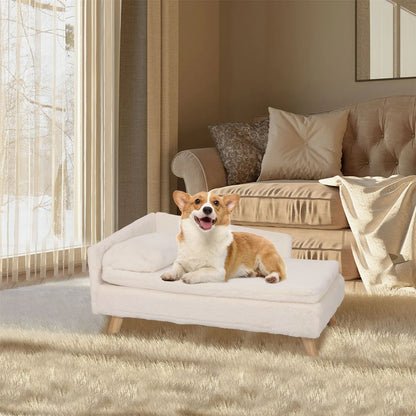 Elevated Pet Bed Sofa, Nordic Pet Stool Bed with Cozy Pad Waterproof, Pet Sofa Bed with Sturdy Wood Legs for Small Dog