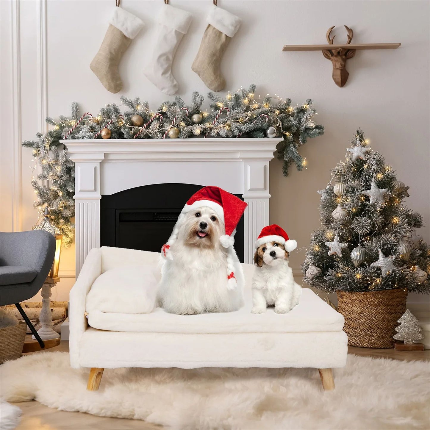 Elevated Pet Bed Sofa Nordic Pet Stool Bed With Cozy Pad Waterproof Pet Sofa Bed With Sturdy Wood L