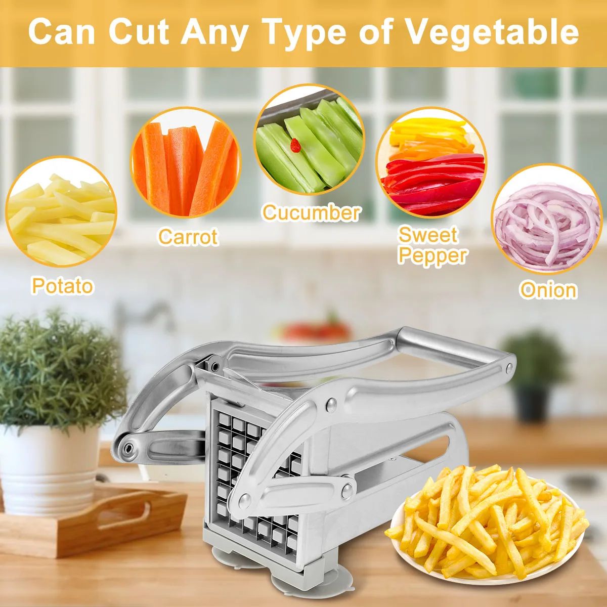 Stainless Steel French Fry Cutter Manual Potato Chipper With Sharp Blades Multifunction Vegetable F 1