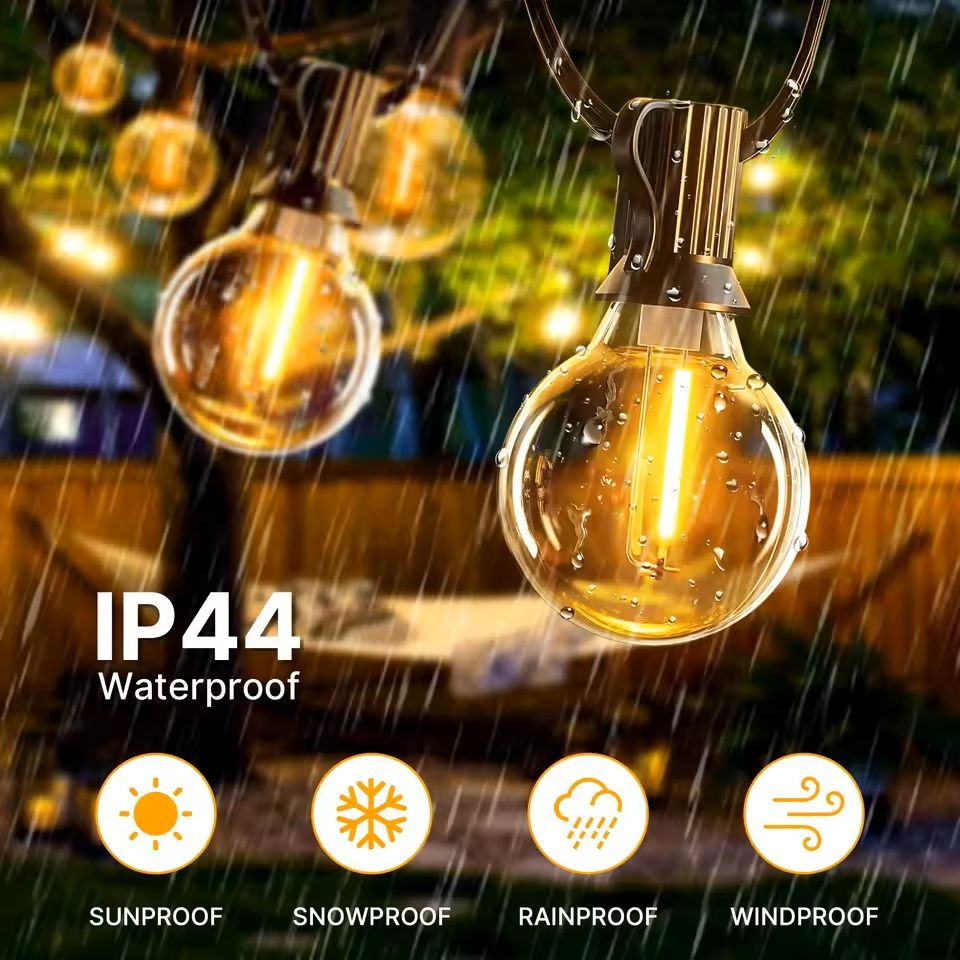 Solar G40 String Lights for Outdoor Patio and Backyard Lighting