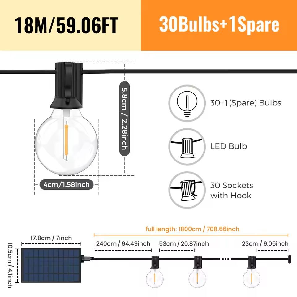 Solar G40 String Lights For Outdoor Patio And Backyard Lighting 11