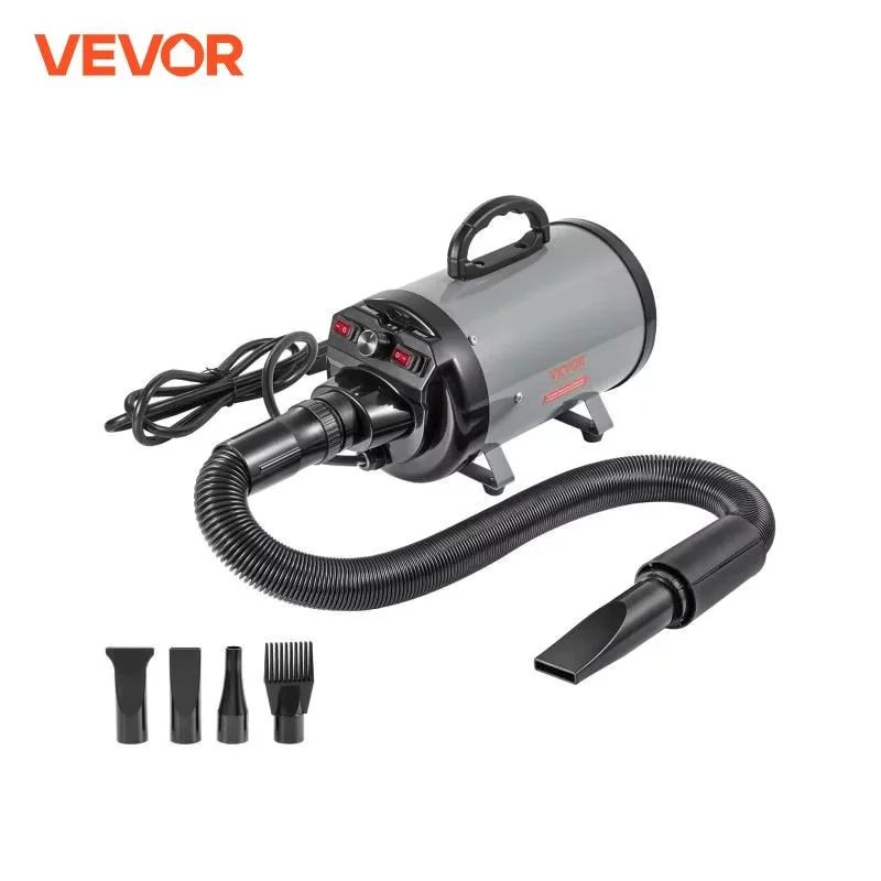 Dog Blow Dryer, Adjustable Speed, Dual Temperature Control, 4 Nozzles, Extendable Hose for Pet Hair Grooming