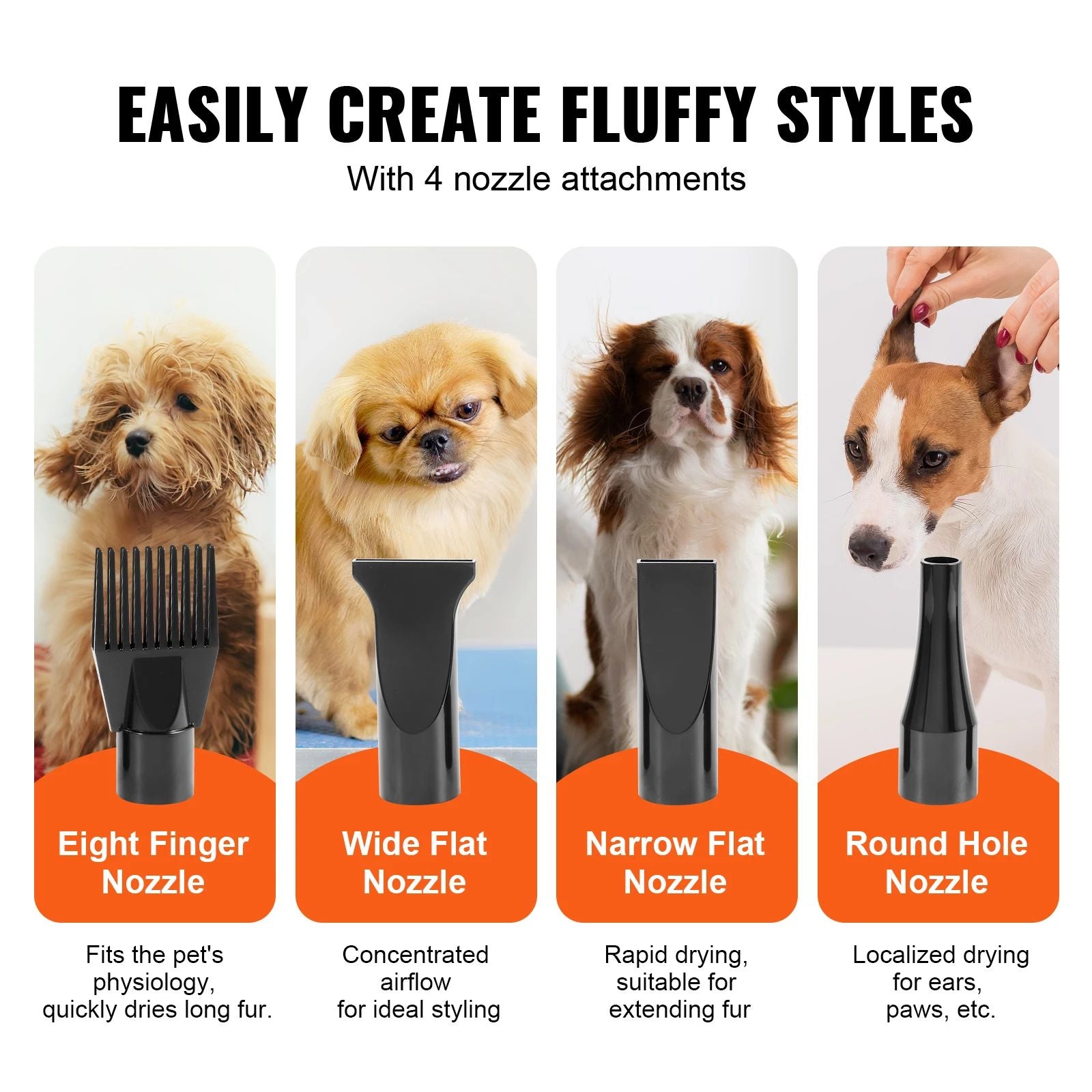 Dog Blow Dryer Adjustable Speed Dual Temperature Control 4 Nozzles Extendable Hose For Pet Hair Gro 5