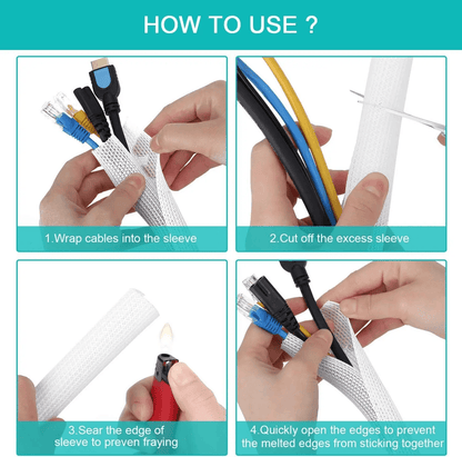 White Cable Organizer Sleeve For Desk PC TV Computer Wire Protector  Cable Wrap Cover 4