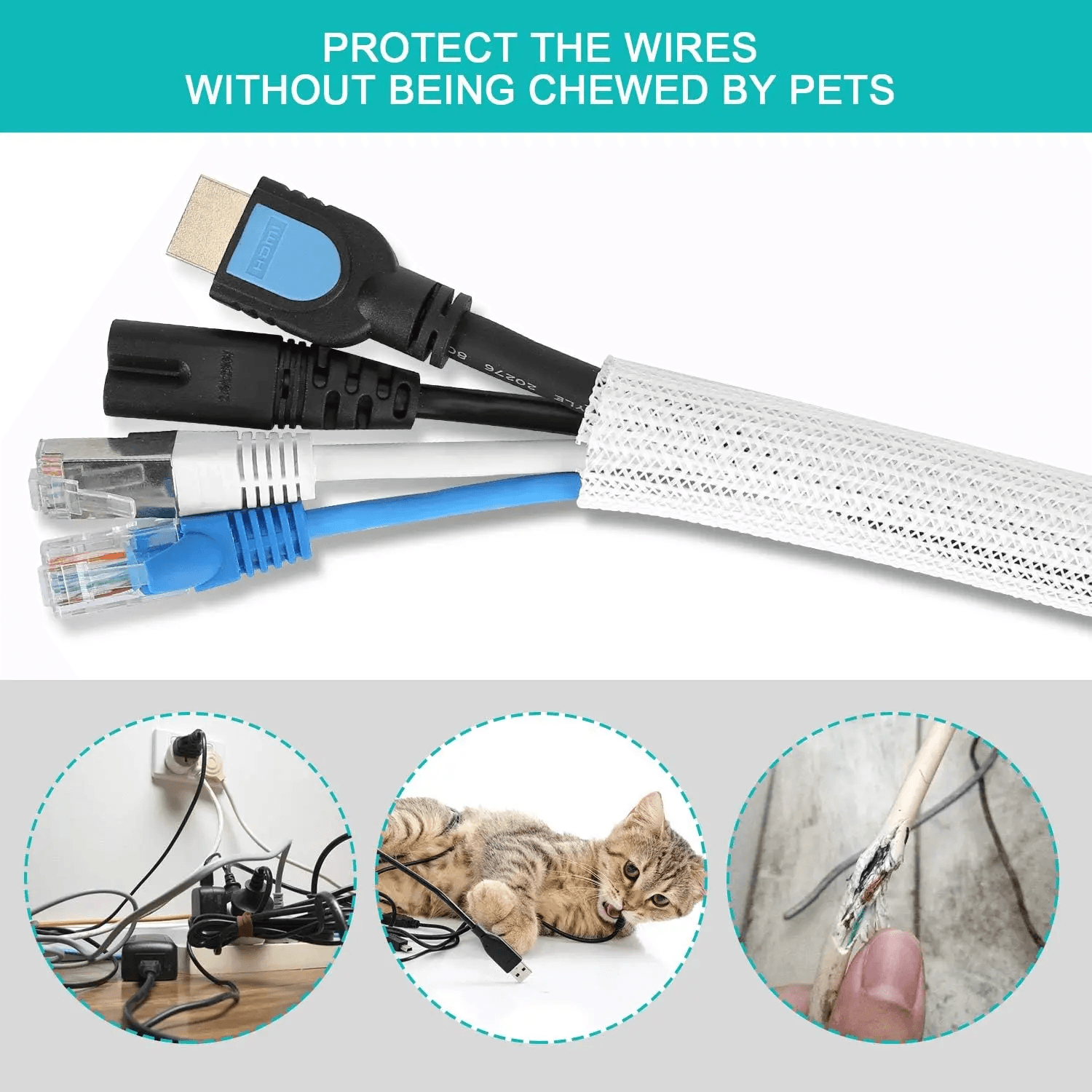 White Cable Organizer Sleeve For Desk PC TV Computer Wire Protector  Cable Wrap Cover 5