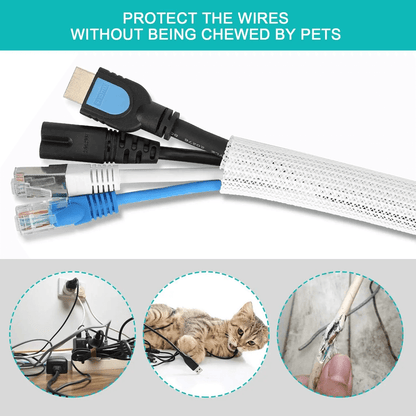 White Cable Organizer Sleeve For Desk PC TV Computer Wire Protector  Cable Wrap Cover 5