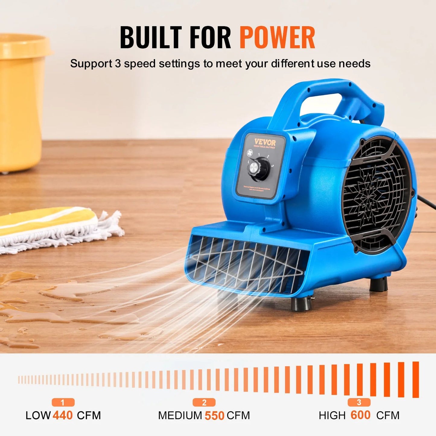 VEVOR Floor Blower Fan 1360 RPM Air Mover For Drying Cooling Portable Dryer Fan For Home GaragePlum 2
