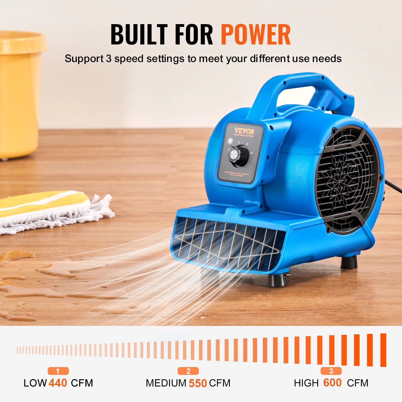 VEVOR Floor Blower Fan 1360 RPM Air Mover For Drying Cooling Portable Dryer Fan For Home GaragePlum 2
