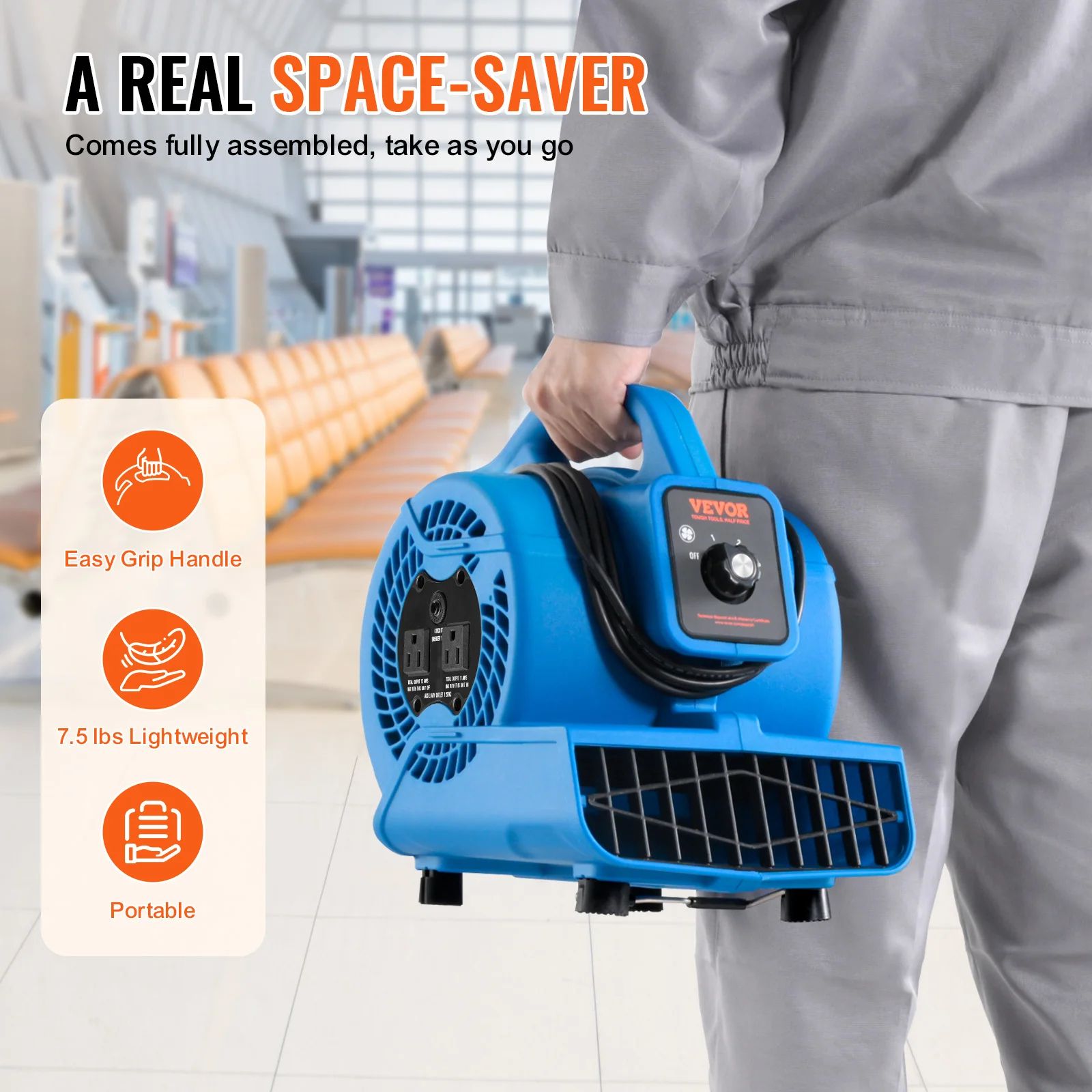 VEVOR Floor Blower Fan 1360 RPM Air Mover For Drying Cooling Portable Dryer Fan For Home GaragePlum 4