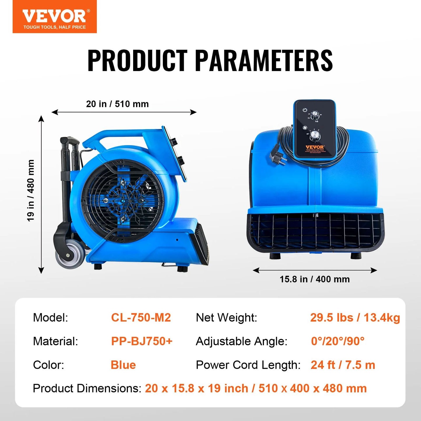VEVOR Floor Blower Fan 1360 RPM Air Mover For Drying Cooling Portable Dryer Fan For Home GaragePlum 7