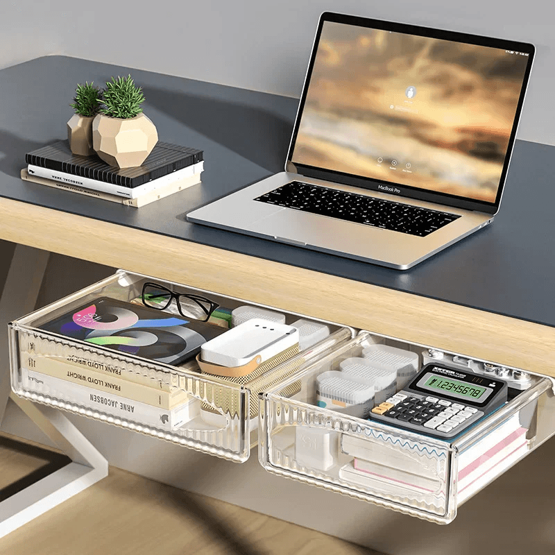 Invisible UnderDesk PullOut Storage Box Large Capacity Hanging Shelf Drawer 2