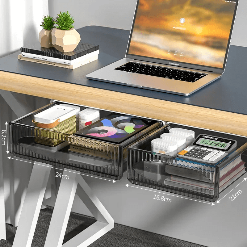 Invisible UnderDesk PullOut Storage Box Large Capacity Hanging Shelf Drawer 4