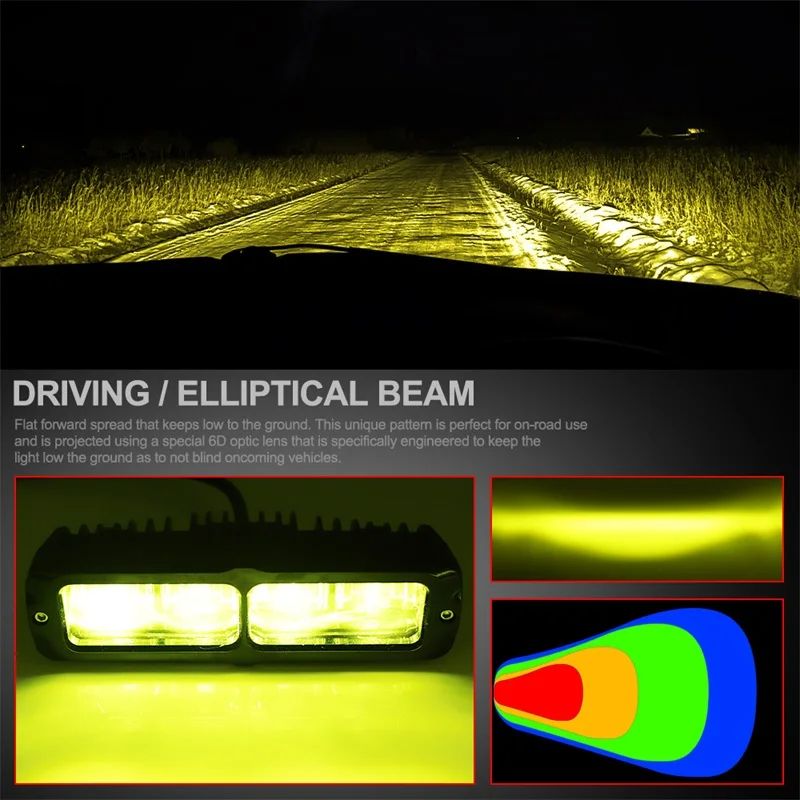 6D LED Light Bar Yellow White Fog Light LED Work Light For Car Motorcycle Offroad ATV Truck Tractor 3