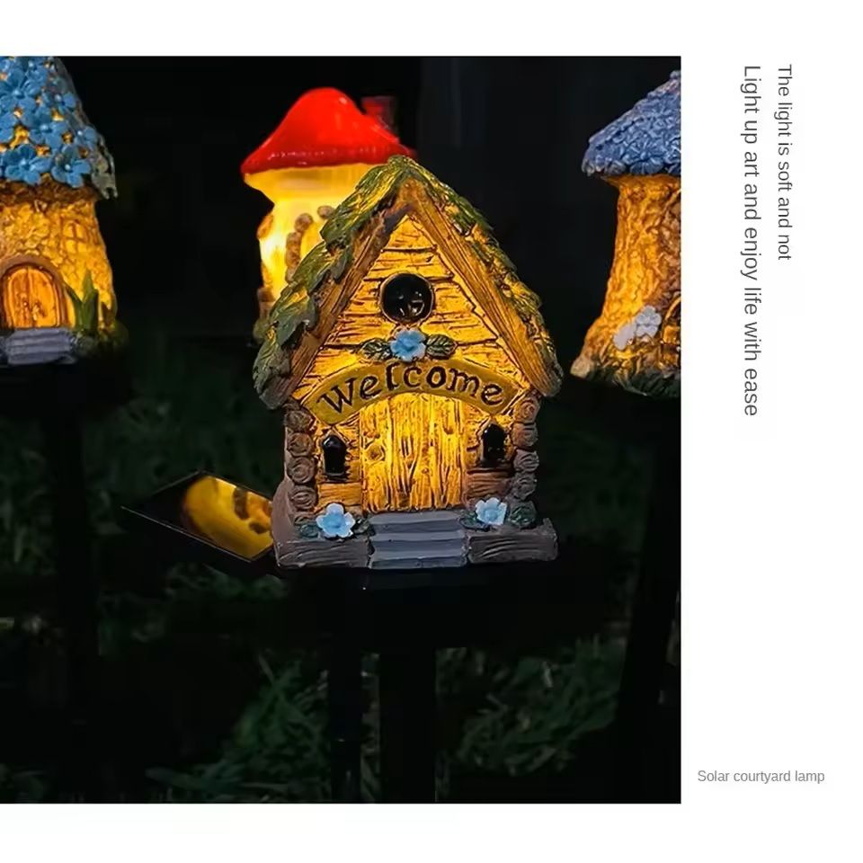 Solar Resin Mushroom House Light For Garden And Lawn Decoration 2
