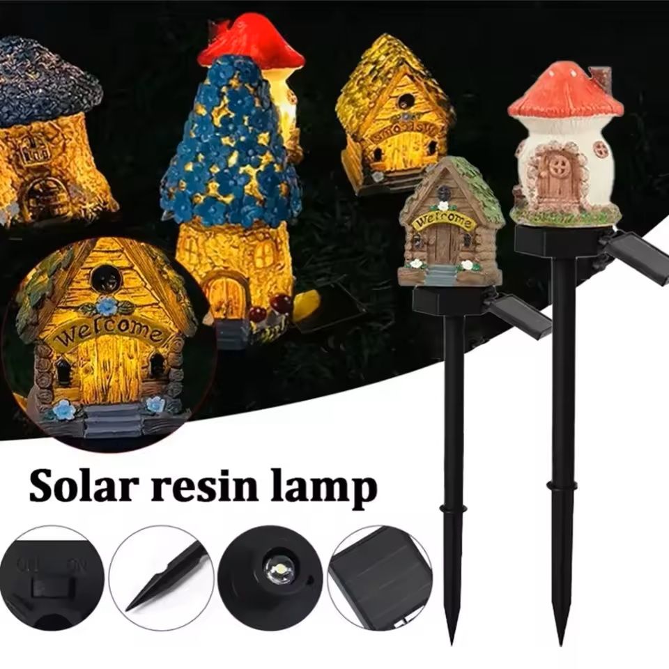 Solar Resin Mushroom House Light For Garden And Lawn Decoration 5