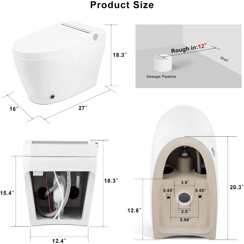 Heated Seat Smart OnePiece Toilet Automatic Flush Foot Sensor  Blue Night Light 5