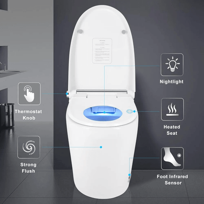 Heated Seat Smart OnePiece Toilet Automatic Flush Foot Sensor  Blue Night Light 4