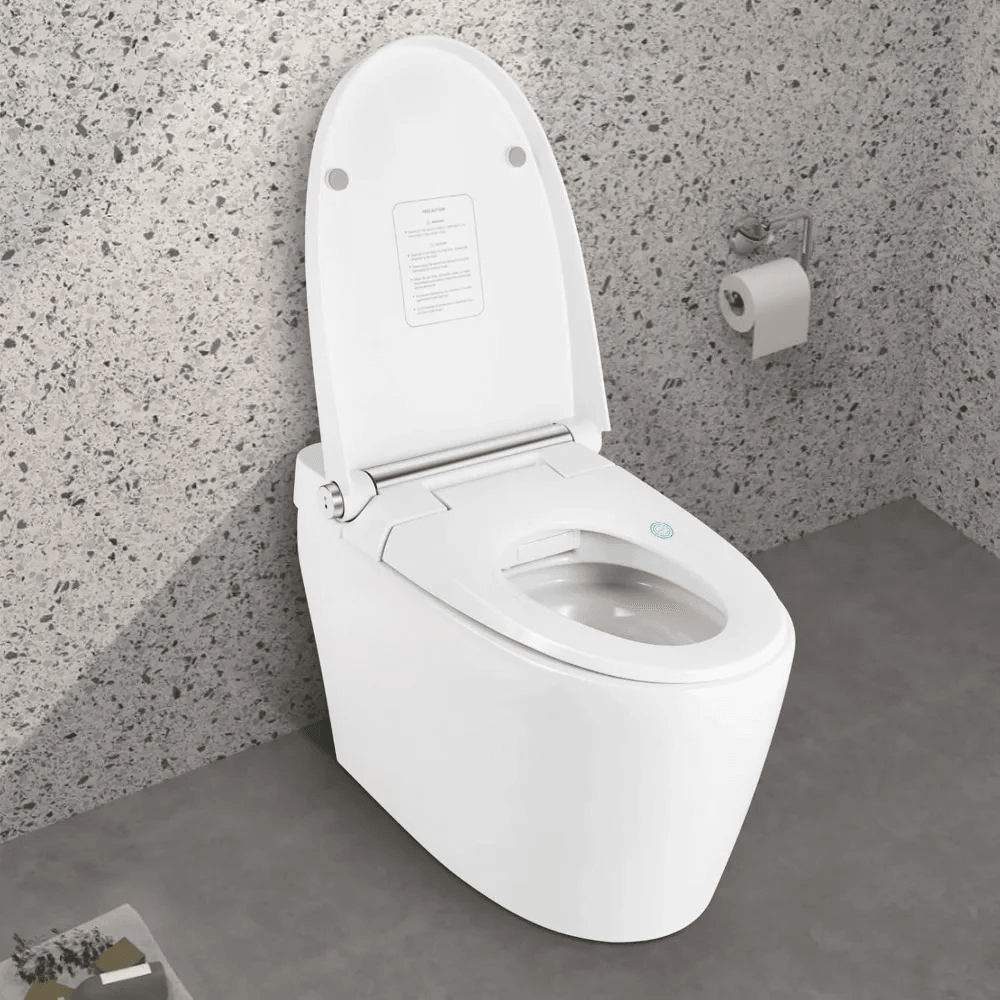 Heated Seat Smart OnePiece Toilet Automatic Flush Foot Sensor  Blue Night Light 1