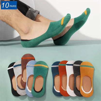Men Cotton Boat Socks Summer, Silicone Non Slip Invisible Thin Sweat-Absorbing Male Ankle Sock Slippers Meias