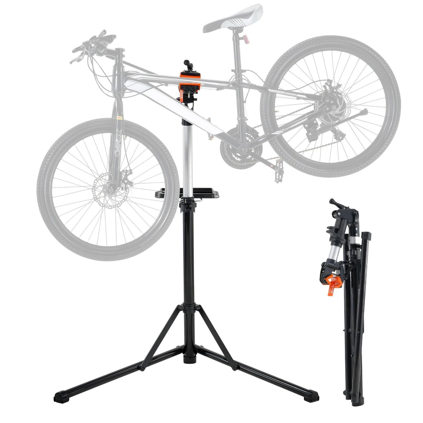 Heavy-duty VEVOR Bike Repair Stand with Adjustable Height, Magnetic Tool Tray, Telescopic Arm & Foldable Aluminum Design