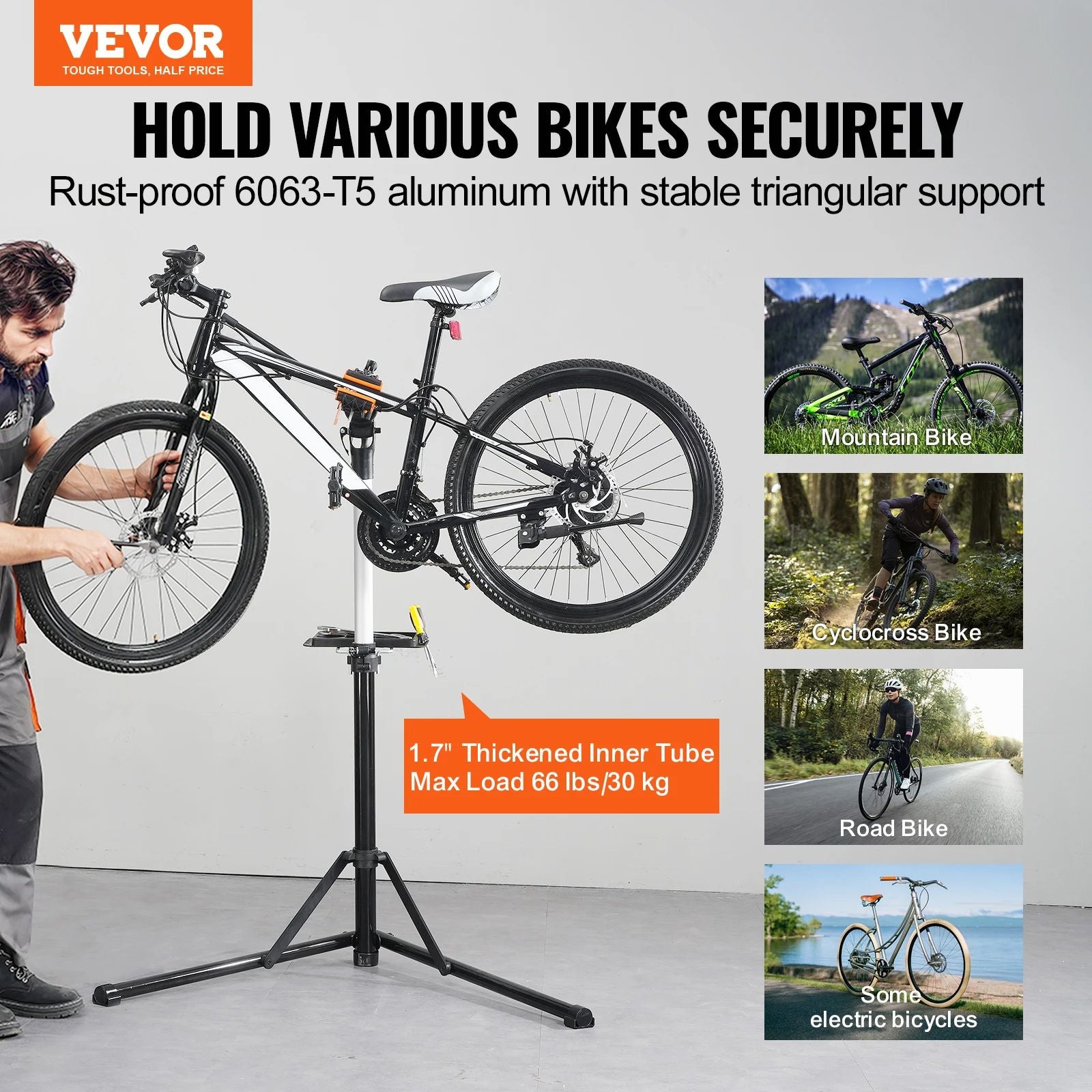Heavyduty VEVOR Bike Repair Stand With Adjustable Height Magnetic Tool Tray Telescopic Arm  Foldabl 1