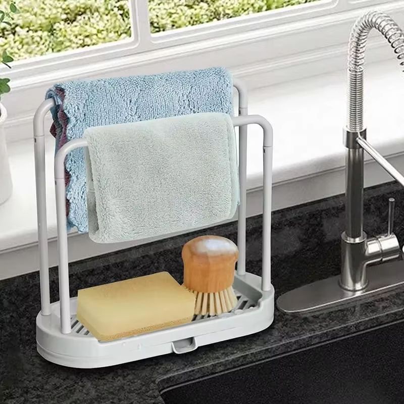 Detachable Kitchen Dishcloth Holder & Rag Hanger, Ventilated Sink Sponge Holder with Rotatable Design