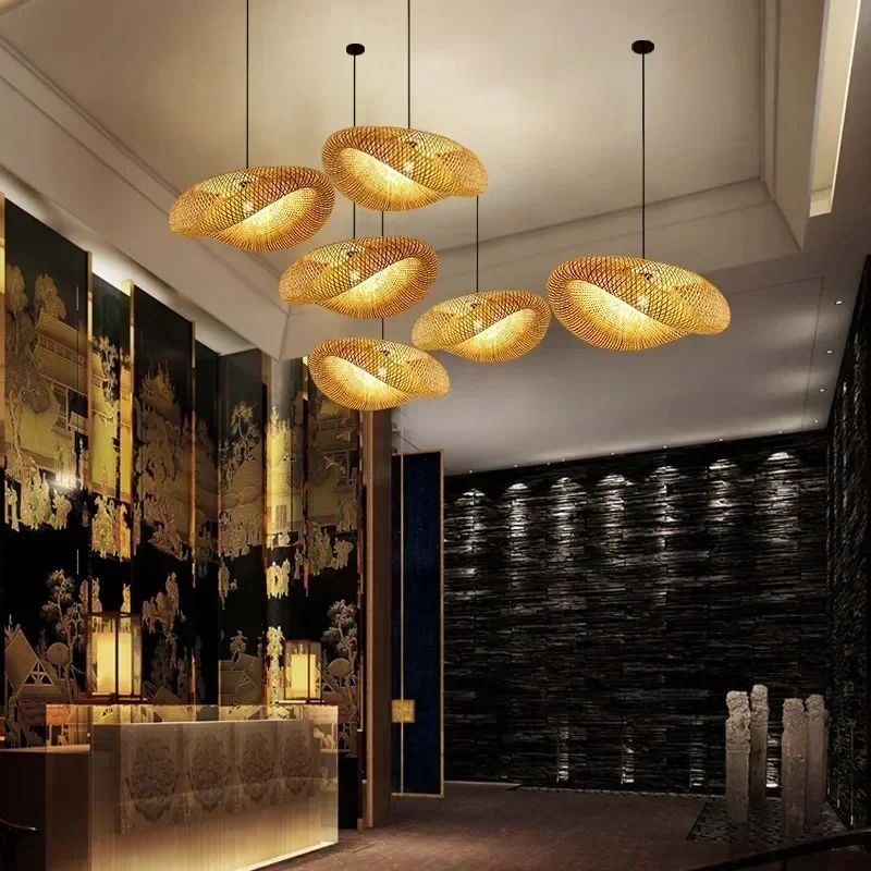 Bamboo Hand Weaving Pendant Light LED Ceiling Lamp Rattan Chandelier For Home  Bedroom Decor 1