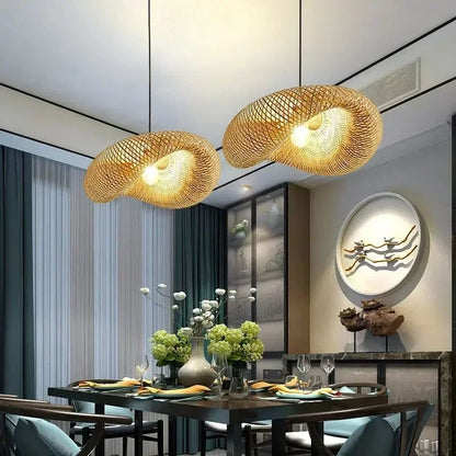 Bamboo Hand Weaving Pendant Light LED Ceiling Lamp Rattan Chandelier For Home  Bedroom Decor 2