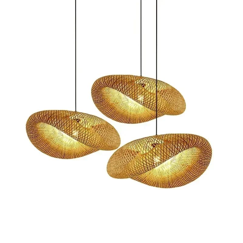 Bamboo Hand Weaving Pendant Light LED Ceiling Lamp Rattan Chandelier For Home  Bedroom Decor 4