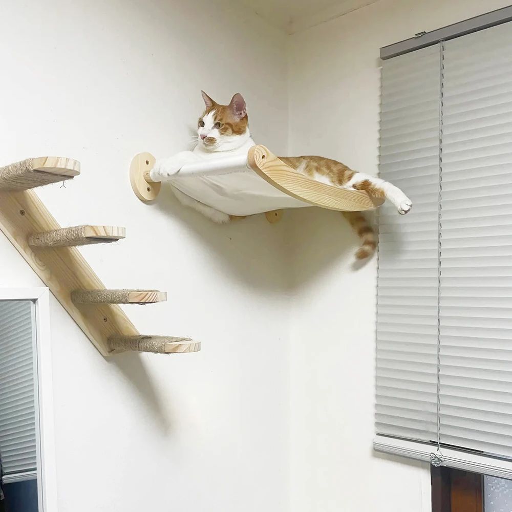 Cat Hammock Stairway with Sisal Rope Wall-Mounted Climbing Shelf, Scratching Toy, and Perch for Kitten Cats Space Saving