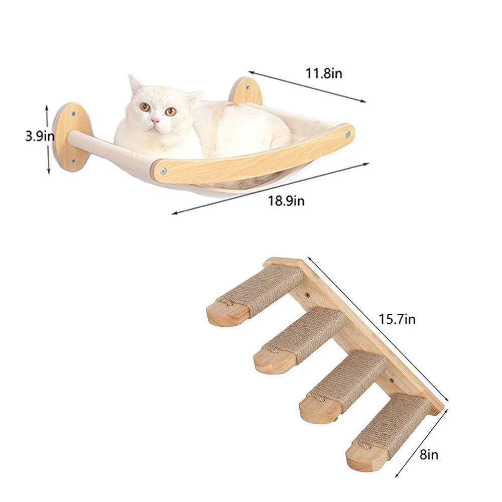 Cat Hammock Stairway With Sisal Rope WallMounted Climbing Shelf Scratching Toy And Perch For Kitten 5