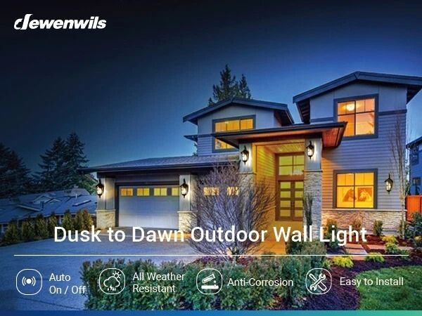 Wall Lamp Outdoor Light Fixtures Dusk to Dawn Lanterns for Porch Patio or Garage