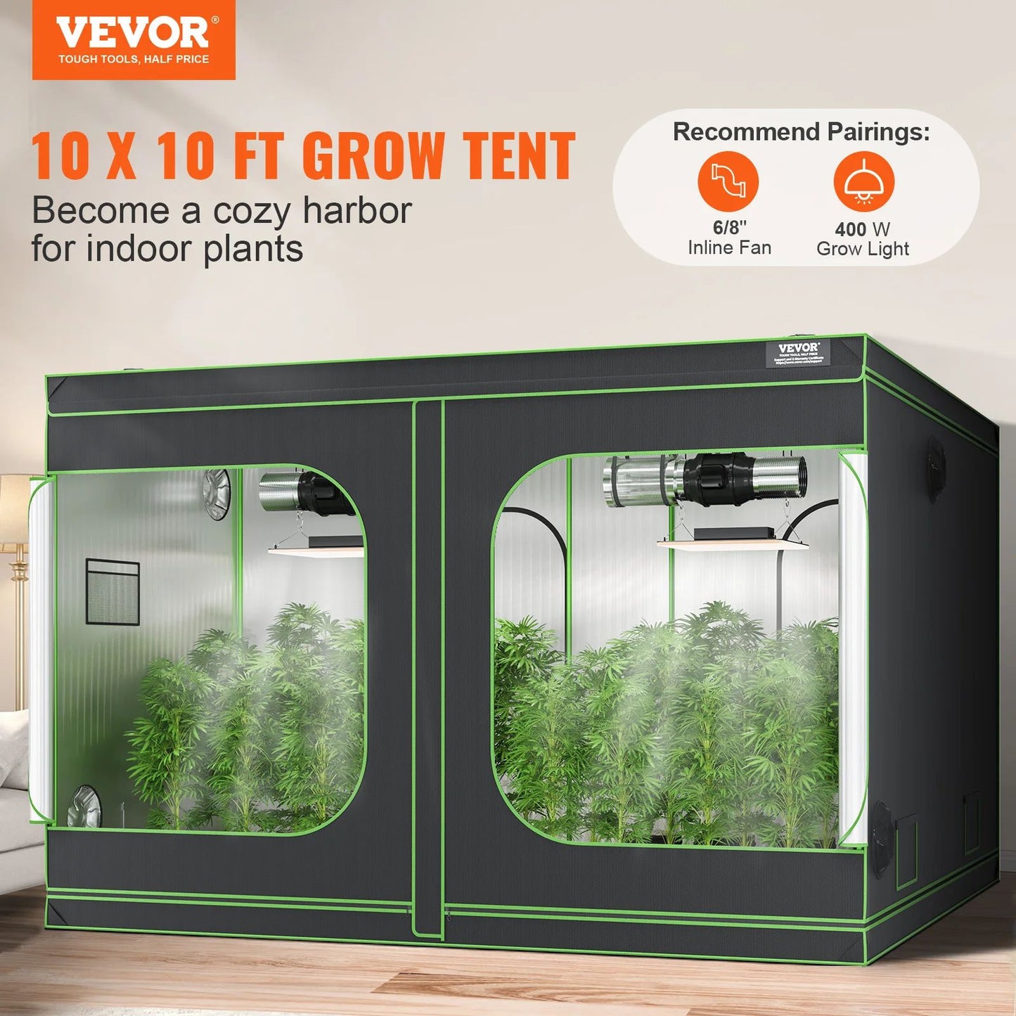 VEVOR Grow Tent High Reflective Mylar Hydroponic Growing Tent With Observation Window Durable Fabri 1