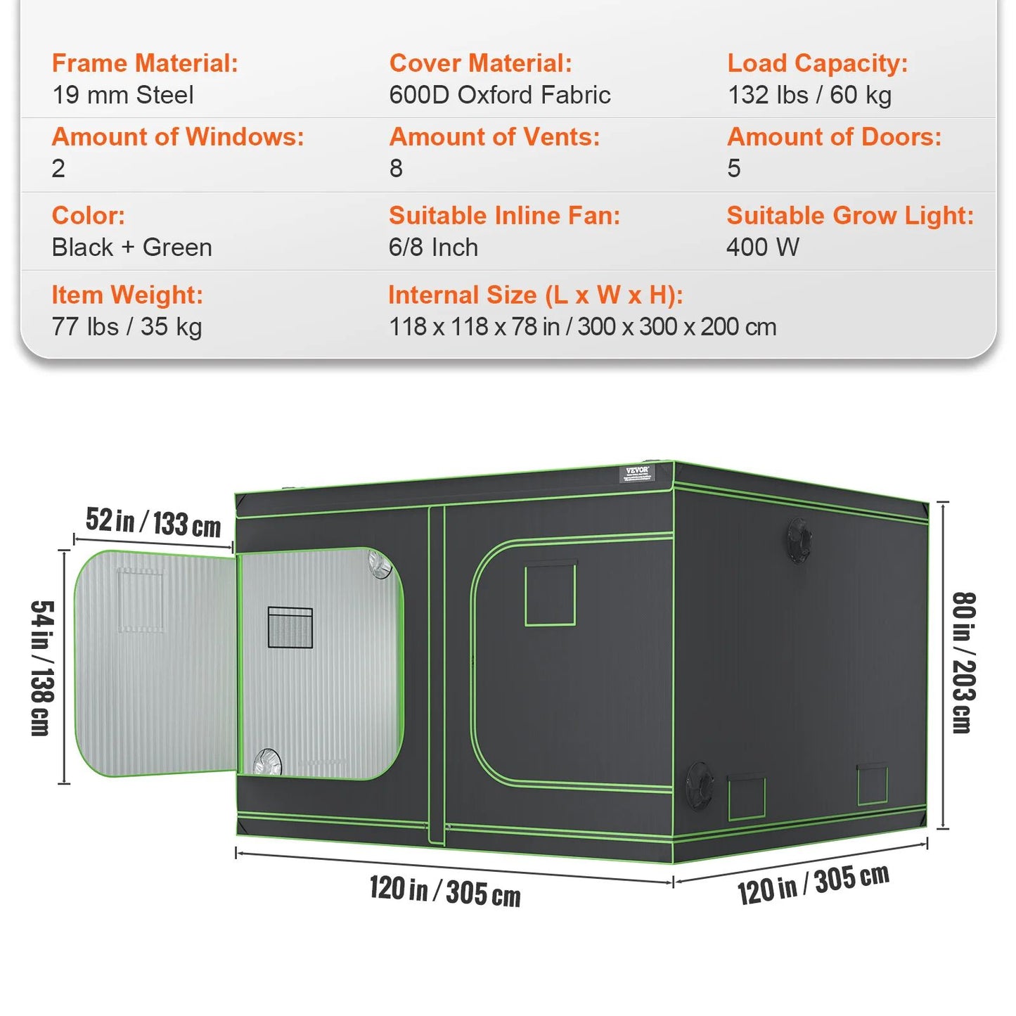 VEVOR Grow Tent High Reflective Mylar Hydroponic Growing Tent With Observation Window Durable Fabri 6