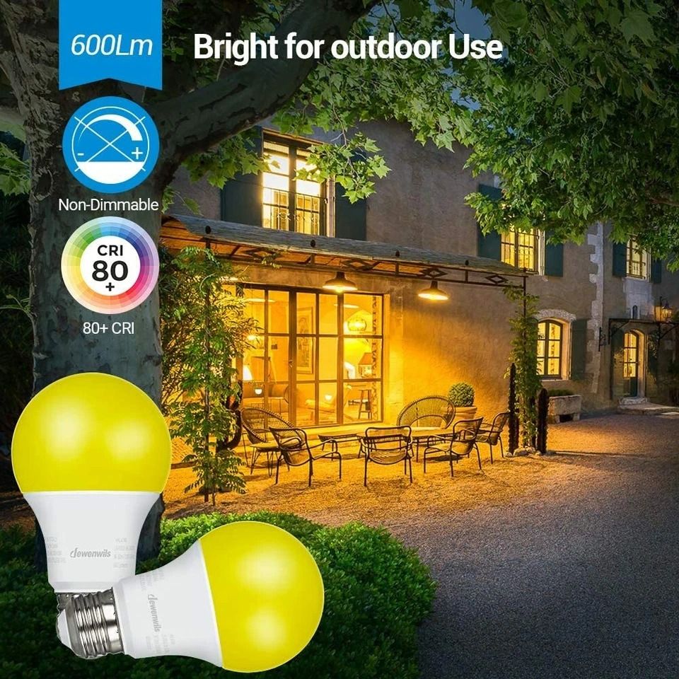 LED Bug Light Bulbs Outdoor 4 Pack A19 Yellow Bulbs For Porch  Patio 600LM E26 Base 2