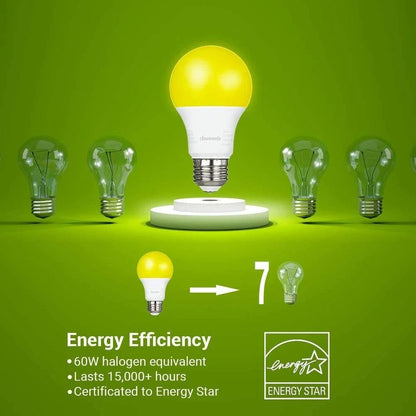 LED Bug Light Bulbs Outdoor 4 Pack A19 Yellow Bulbs For Porch  Patio 600LM E26 Base 4