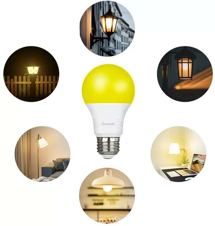 LED Bug Light Bulbs Outdoor 4 Pack A19 Yellow Bulbs For Porch  Patio 600LM E26 Base 1