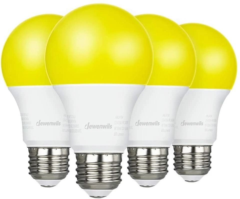 LED Bug Light Bulbs Outdoor 4 Pack A19 Yellow Bulbs For Porch  Patio 600LM E26 Base 3