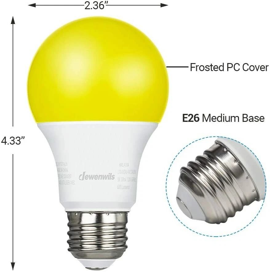 LED Bug Light Bulbs Outdoor 4 Pack A19 Yellow Bulbs For Porch  Patio 600LM E26 Base 5