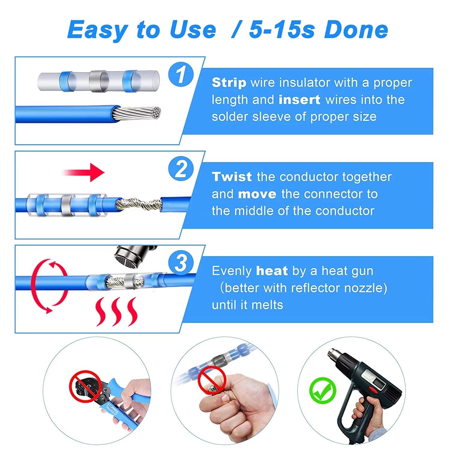 Heat Shrinkable Wire Connectors SST21 Waterproof Sleeve For AWG2218 Butt Electrical Splice Tinned S 12