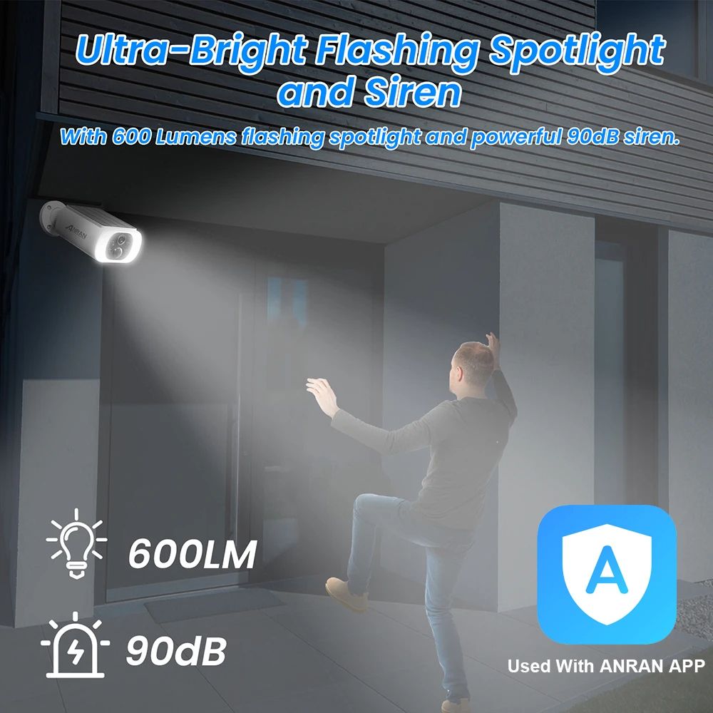 ANRAN Outdoor Solar Security Camera 3MP HD Wireless 24G WiFi Camera With Battery Cloud Storage Colo 3